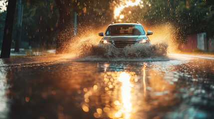 In-Depth Study of Vehicles Traversing Flooded Roads Overcoming the Obstacles of Pouring Rain and Extensive Water Coverage