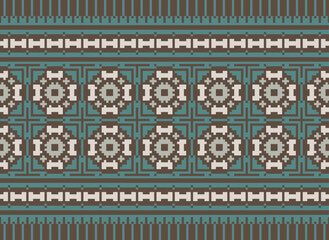 Embroidery Cross Stitch. Ethnic Patterns. Pixel Horizontal Seamless Vector. Geometric Ethnic Indian pattern. Native Ethnic pattern. Cross Stitch Border.
