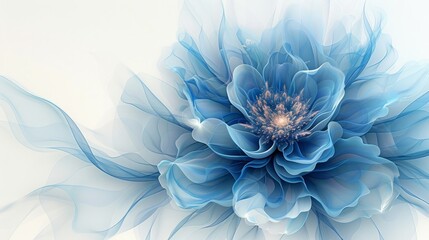 Obraz premium Ethereal Essence: Stunning Blue Fractal Flower Art on a Pristine White Background