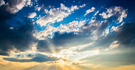 colorful dramatic sky with cloud at sunset.
