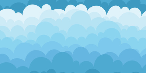 Vector drawing of sky with clouds, seamless pattern, cartoon illustration, natural background