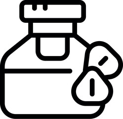 Line icon of a bottle with pills, representing medication and healthcare