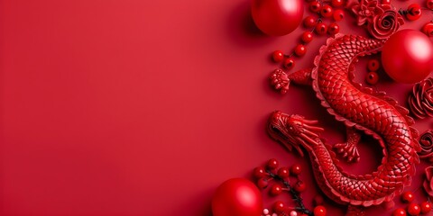 Obraz premium Chinese New Year 2024 Dragon Zodiac Sign with festive design elements. Concept Festive, Chinese New Year, Dragon Zodiac Sign, 2024, Design Elements