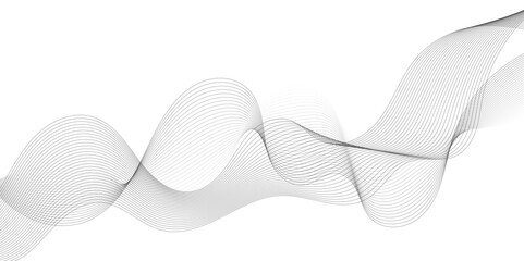 Abstract grey, white smooth element swoosh speed wave modern stream background. Wave with lines created using blend tool. Abstract frequency sound wave lines and twisted curve lines background.	