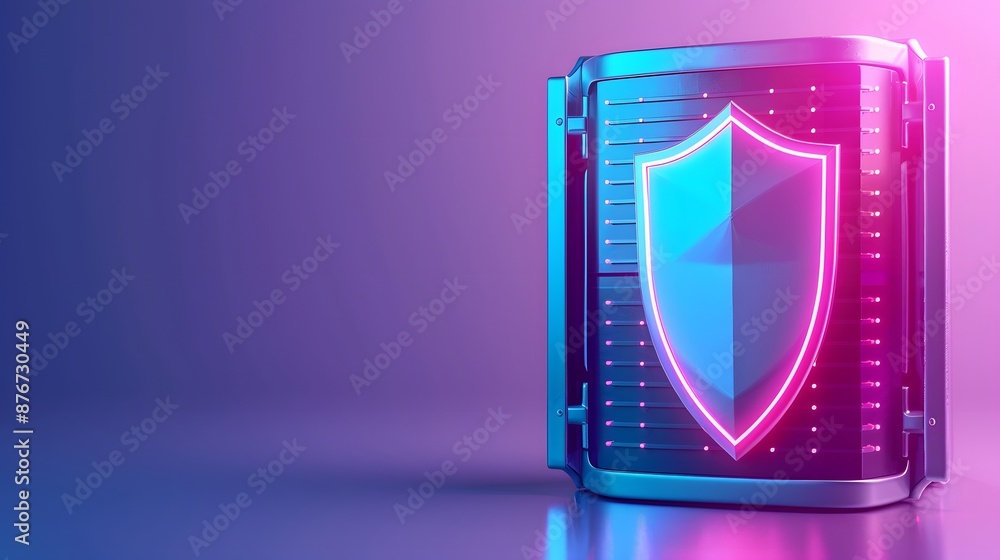 Aufkleber cybersecurity concept with glowing shield on a server, representing data protection and network secu