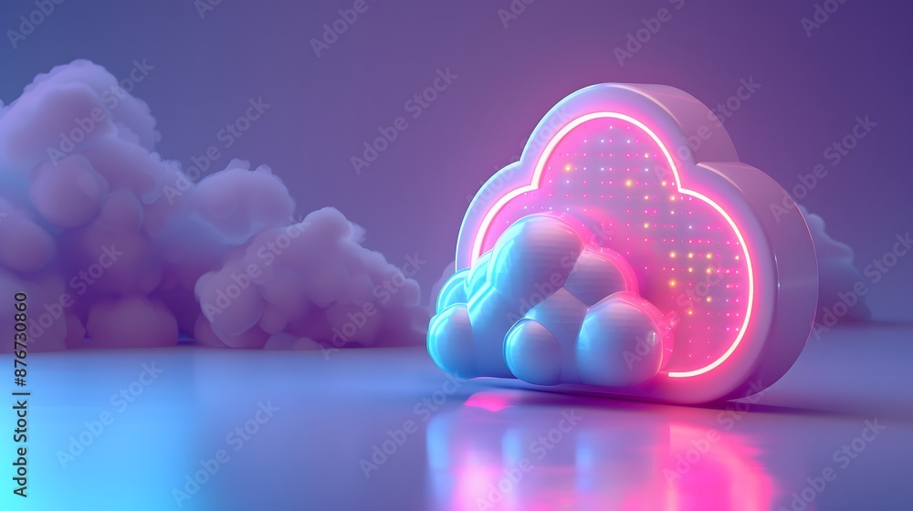 Aufkleber digital representation of cloud technology with glowing neon lights in a futuristic setting. perfect