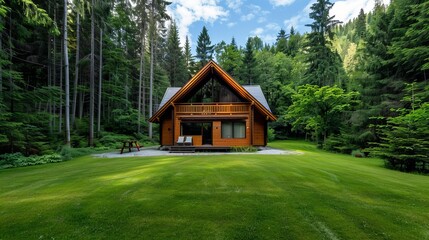 Cozy mountain cabin serving as a safe haven, nestled in a forest, symbolizing refuge and protection, a tranquil shelter for weary travelers