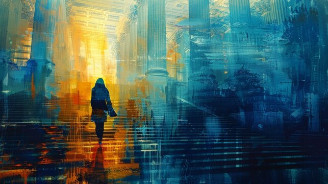 Women in a legislative building - An empowering image of women confidently walking up the steps of a grand legislative building, representing their active role in politics and decision-making, woman 