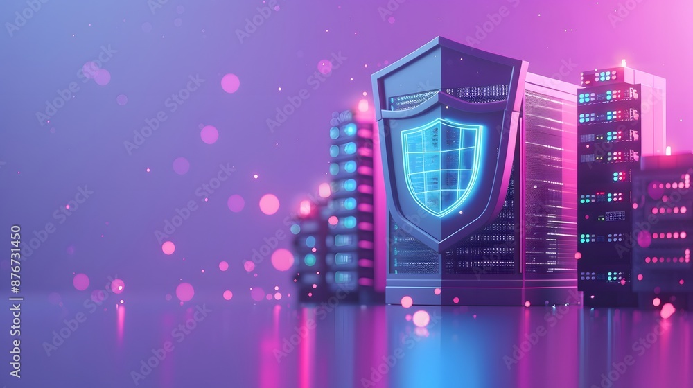 Aufkleber futuristic data security concept with a glowing shield and modern cityscape, representing informatio