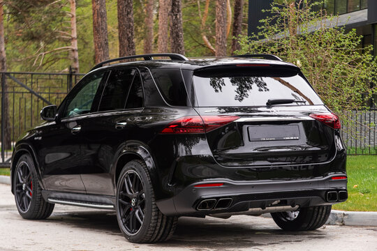 Novosibirsk, Russia -  June 01, 2024: Mercedes-Benz GLE  AMG 63  parked in  park in summer  time,    back    view