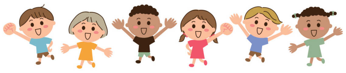 元気がいい多国籍の6人の子供たち