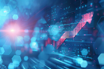 Abstract digital growth arrow on a blue technology background, career growth and business success concept