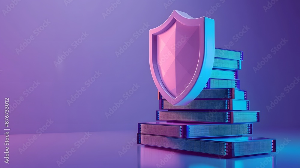 Aufkleber stack of books with shield icon representing cybersecurity, data protection, and knowledge security 