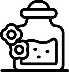 Outline icon of a glass jar filled with pickled mushrooms is waiting for the winter