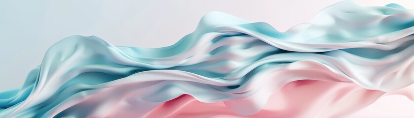 Obraz premium Elegant silk fabric with gentle blue and pink hues creating a soft, flowing texture perfect for backgrounds and artistic compositions.