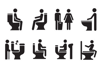 Restroom Silhouette Vector Icons Male and Female Toilet Set