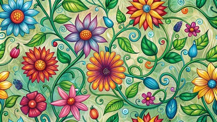 Fototapeta premium Vibrant And Colorful Floral Pattern With A Variety Of Flowers And Leaves