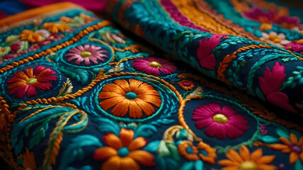 a close-up shots of traditional art - Mexican embroidery