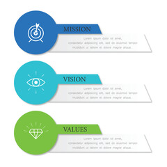 mission,vision,values,graphic design template.with 3 option.