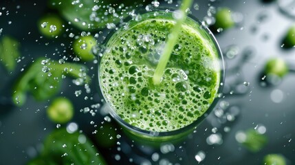 Freshly blended green smoothie, promoting health and wellness