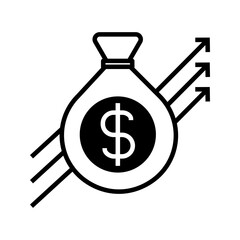money bag with arrow up, illustration of investment profit icon vector