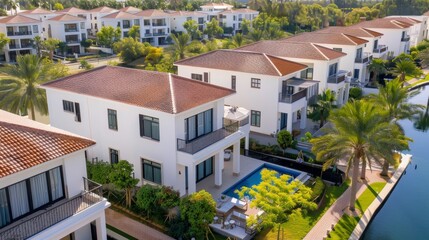 Obraz premium Idyllic residential area, featuring dwellings designed as personal havens, reflecting a society that values tranquility and communal harmony