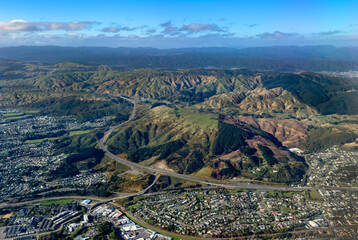 Wellington, New Zealand. Transmission Gully motorway or Te Aranui o Te Rangihaeata. Porirua City in the foreground. Upper Hutt and the Remutaka Forest Park in the distance. © synthetick