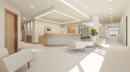 Fototapeta premium Modern living space designed for welfare assistance, showcasing accessibility features, supportive amenities, and a welcoming ambiance