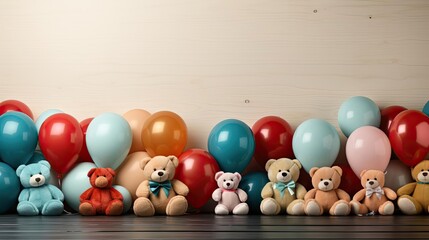 front view of children's day background with balloon and doll ornaments