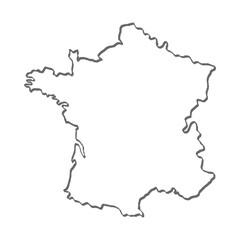 Obraz premium 手描きのシンプルでおしゃれなフランスの白地図 -濃いグレーのアウトラインマップ