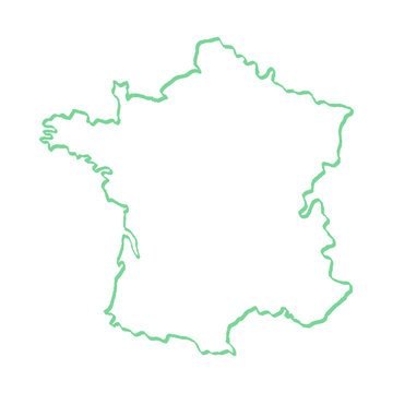 recommend clip art: 手描きのシンプルでおしゃれなフランスの白地図 - 緑色の線画マップ
                    