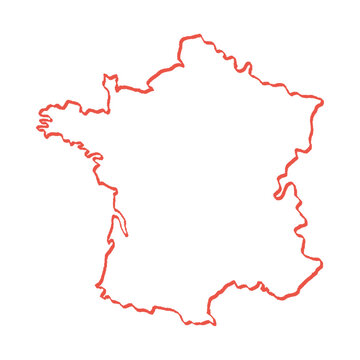 recommend clip art: 手描きのシンプルでおしゃれなフランスの白地図 - 赤い線画マップ