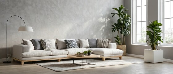 Modern Living Room with Minimalist Decor and Cozy Sofa