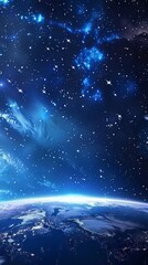 Naklejka premium Background of earth from space with a blue sky and stars. 