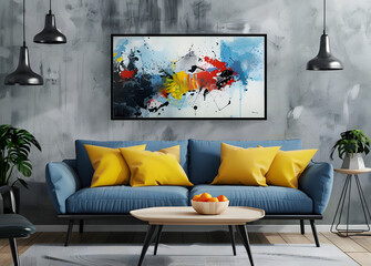 modern living room with an aqua blue sofa