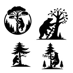 bear Climbing a tree silhouette on white background © Haider