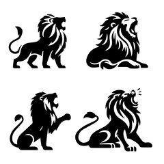 roaring lion silhouette on white background