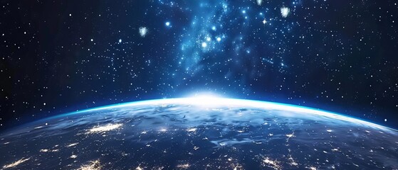 Obraz premium Background of earth from space with a blue sky and stars. 