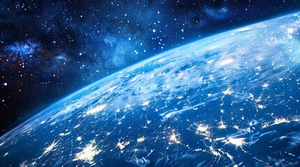 Obraz premium Background of earth from space with a blue sky and stars. 