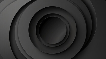 Black background with round shapes, minimalistic design. Abstract black and white background for presentation or cover. illustration of dark gray color paper cut in layers