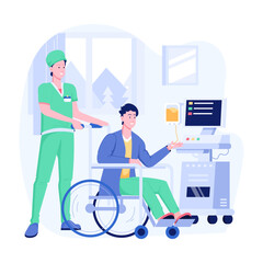 Nurse taking care of a handicap patient, flat illustration 