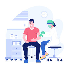 Doctor giving injection to patient, flat illustration 