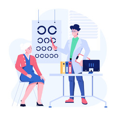 Doctor taking a patient eyesight test, flat illustration 