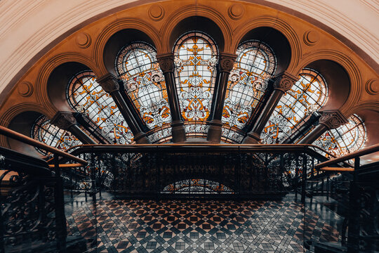 Sydney, Australia - July 24 2023: Interior view of the richly decorated classic Queen Victoria Building shopping arcade that dates from late nineteenth century in Sydney.