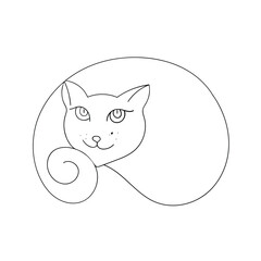 Silhouette of a reclining cat on a white background. Vector drawing illustration