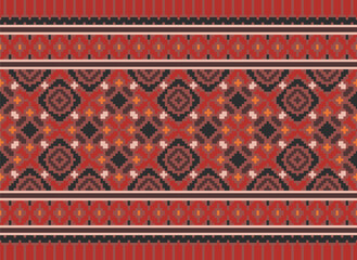 Ethnic geometric seamless fabric pattern ,Cross Stitch ,Pixel pattern embroidery oriental. Ethnic pattern seamless pixel art for Fabric geometric ethnic pattern