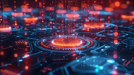 Futuristic Digital Network with Holographic Nodes and Vibrant Energy Visualization