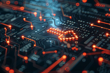 Obraz premium Digital business transformation concept with an arrow on a circuit board