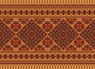 Ethnic geometric seamless fabric pattern ,Cross Stitch ,Pixel pattern embroidery oriental. Ethnic pattern seamless pixel art for Fabric geometric ethnic pattern