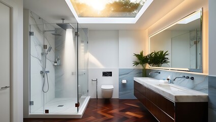 bathroom interior with bathtub and shower